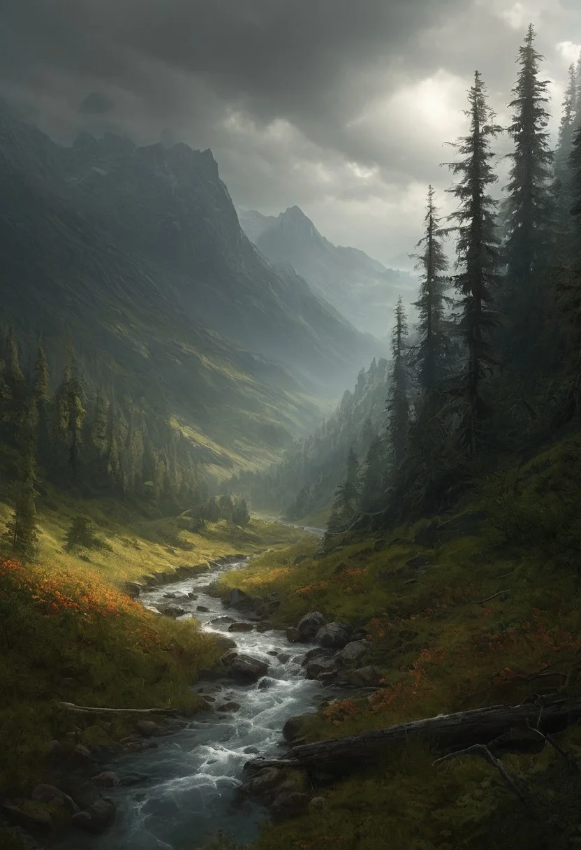 <lora:TheWeirdies_epoch_10:0.78>  
score_9, score_8_up, score_7_up, score_6_up
A giant valley, bad weather, gloomy, grey sky, sunrays through the clouds, dead grass, mountains
((Valley, sunrays, forest on the edge, dark woods surround, , mountains, river, grey, gloomy, cloudy))
<lora:add-detail-xl:1>