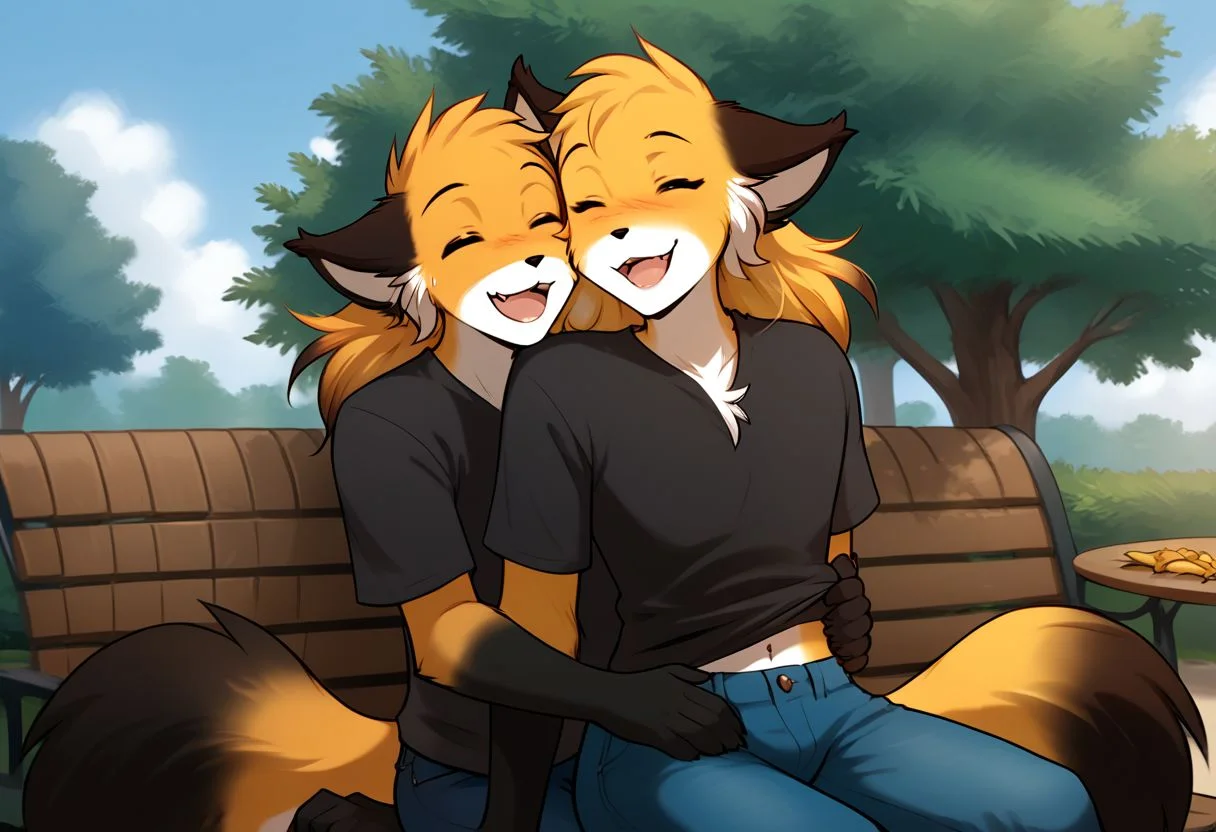 score_9, score_8_up, score_7_up, score_6_up, source_furry, rating_explicit, duo, duo focus, anthro male fox, fox, anthro, Perfect Hands, 1boy, happy expression, laughing, park, Sitting on a bench, thin waist, flat stomach, lean, expressive cumming, eyes contact, black T-shirt, jeans
BREAK
score_9, score_8_up, score_7_up, score_6_up, source_furry, rating_explicit, duo, duo focus, female, mike-twokinds, Perfect Hands, 1girl, happy expression, laughing, room, Sitting on the guy's lap, thin waist, flat stomach, lean, eyes close, furry fox paws, white T-shirt, cute shorts
