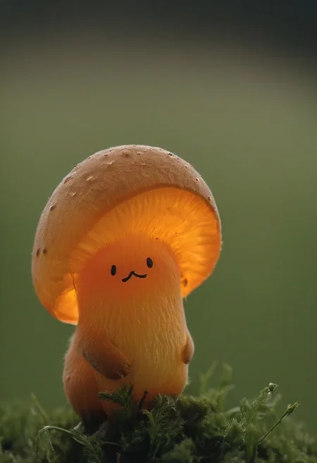 a closeup macro photo of a slightly orange/green translucent small mushroom resembling a small sleepy cat with long tail and Open mouth and Sharp teeth, closeup, infront of an blueish sundawn in an eerie meadow,
deep Blacks, very detailed, atmospheric haze, Film grain, cinematic film still, shallow depth of field, highly detailed, high budget, cinemascope, moody, epic, OverallDetail, 2000s vintage RAW photo, photorealistic, candid camera, color graded cinematic, eye catchlights, atmospheric lighting, imperfections, natural, shallow dof
