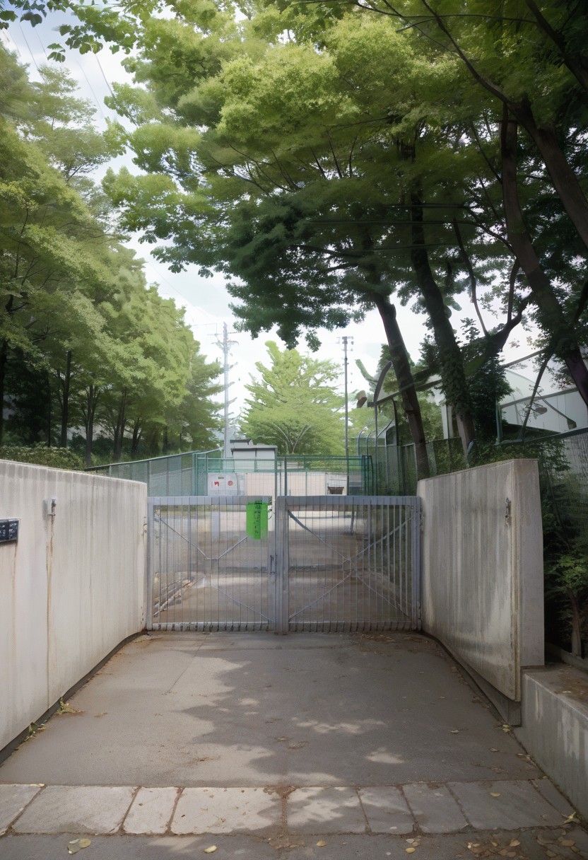 score_9, score_8_up, score_7_up, rating_safe, masterpiece, best quality, absurdres, unity 8k wallpaper, official art, official style, source_anime, uncensored, game cg, megami magazine,
school gate, scenery, tree, outdoors, fence, power lines, day, building, sky, utility pole, leaf
 <lora:schoolgate_PONY_V1:1>