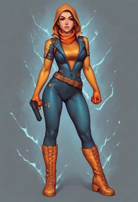 (1girl), dynamic pose
Lyra's iridescent jumpsuit shimmers like a moonlit lake, with neon pink and electric blue accents. Her hair crackles with electricity, styled in loose waves. Eyes burn like hot coals in fiery red and orange
((((full-clothed)))), ((long big pistol in hands, handgun in hands))
BREAK
((strange world background)) score_9, score_8_up, score_7_up, score_6_up, source_cartoon, rating_explicit, Expressiveh, (((((full body))))), dynamic pose