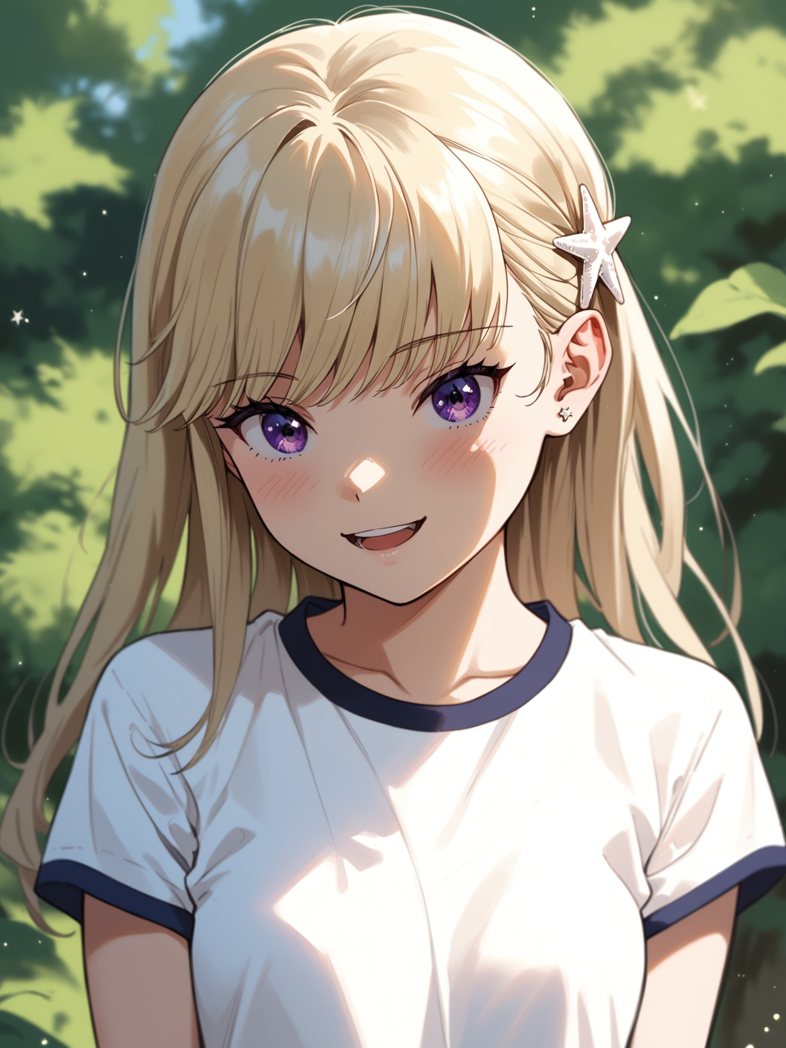 <lora:happy_tentacle-sekiyuina-v0.1-000010:0.9>, ht_sekiyuina, star hair ornament, purple eyes, blonde hair , smile, , outdoors, day upper body, 1girl, (petite:1.2), solo focus, (looking at viewer:1.1), , (depth of field:0.8), (from below:0.8), [(realistic, photorealistic:1.1):(realistic:1.3):22], [(3d:1.2)::10], <lora:LUUNA's Lunas-NijiJourney-SDXL-B2:0.5>, nijijourney, <lora:prgfrg23's Counterfeit-V3.0 Style SDXL_LoRA_Pony Diffusion V6 XL:0.3> <lora:Shed_The_Skin's StS_age_slider_v1_initial_release:-1.1>, score_9, score_8_up, score_7_up, score_6_up, score_5_up, score_4_up