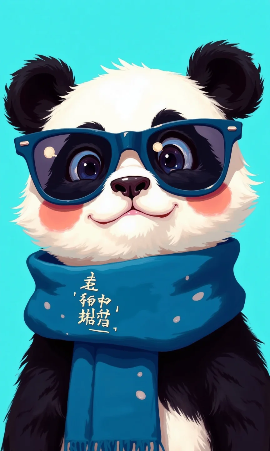 Close-up of a cartoon panda. 
The panda is stylized with large, expressive eyes and a cute, rounded face. Large, dark blue sunglasses are prominently featured. The sunglasses have a noticeably thick, dark blue frame, and their lenses obscure part of the panda's eyes. The panda's fur is a simple white color, contrasting with its large, black ears.
The panda is wearing a blue scarf or shawl that drapes around its neck and shoulders, continuing onto the body. The background is a solid, vibrant, light blue color. There is a small snippet of what appears to be a handwritten or typed Chinese text on the blue scarf in a light color. 
The overall style is cartoonish and expressive, focusing on a playful, fashionable image of the panda.
<lora:FLUX-daubrez-DB4RZ-v2:1> DB4RZ, DB4RZ style painting