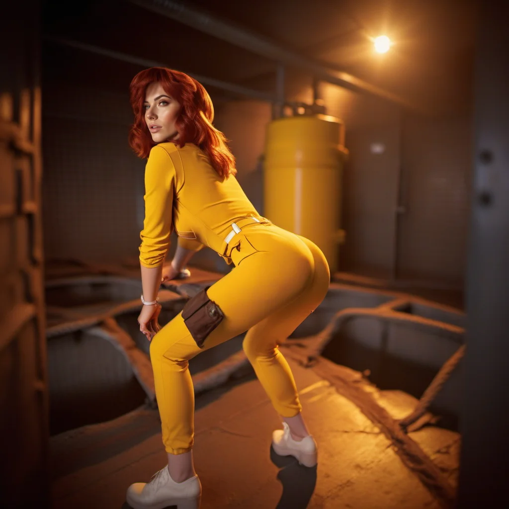 cinematic photo a realistic woman in yellow jumpsuit in the sewers<lora:April1024:0.8> . 35mm photograph, film, bokeh, professional, 4k, highly detailed