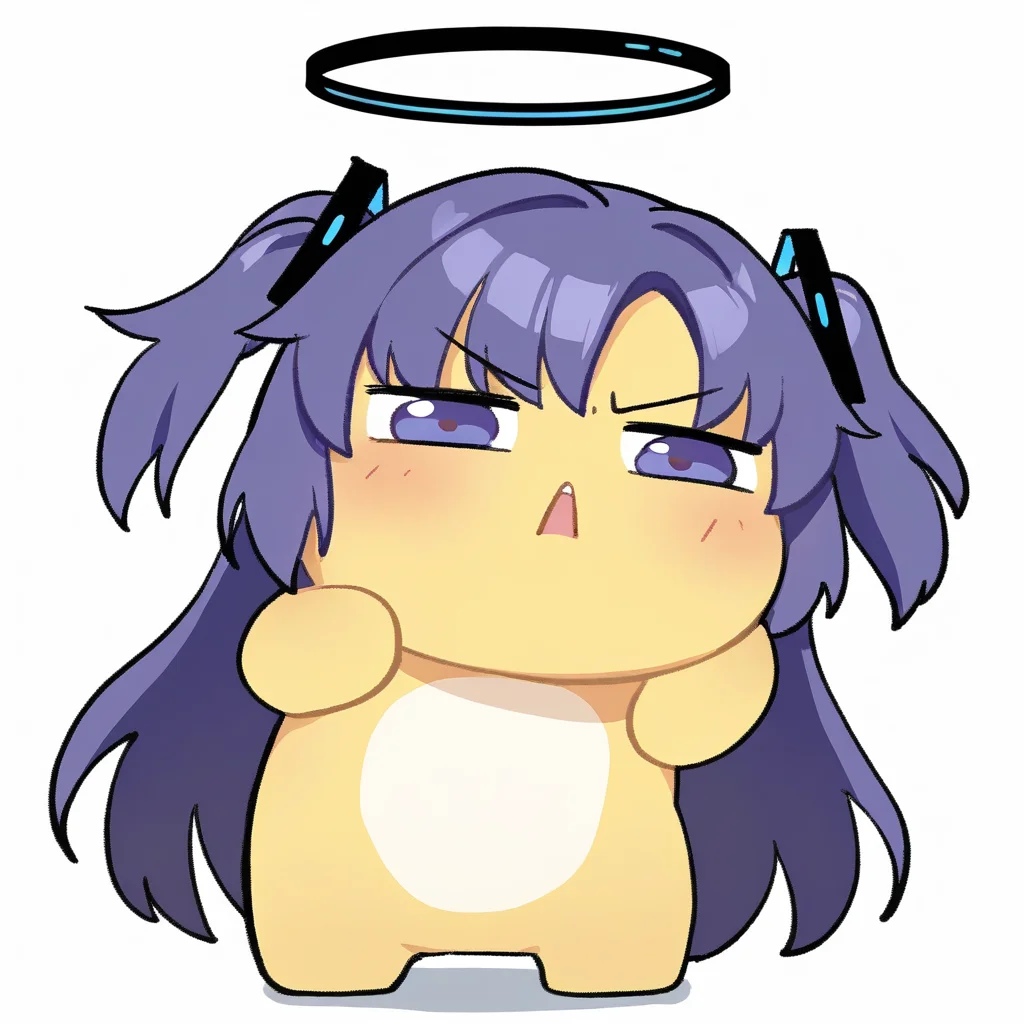 (nailong), no humans,yellow skin,
yuuka_(blue_archive),purple eyes,halo,two side up,long hair,purple hair,
full body,
simple background, white background,
best quality, masterpiece,
<lora:nailong_noob_ep50_v1-000010:1>