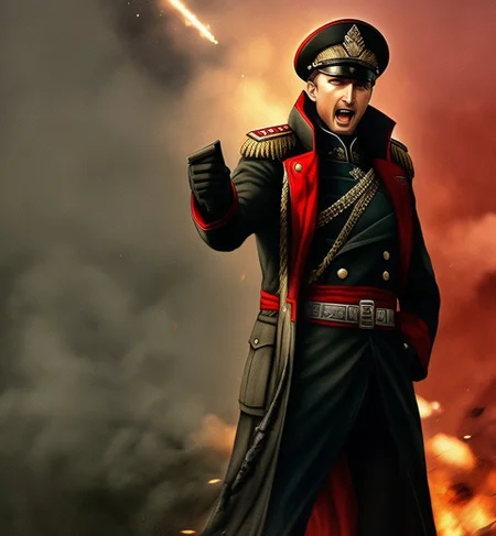 commissar, a man on the battlefield, shouts, inspiring, art <hypernet:Commissar:1>