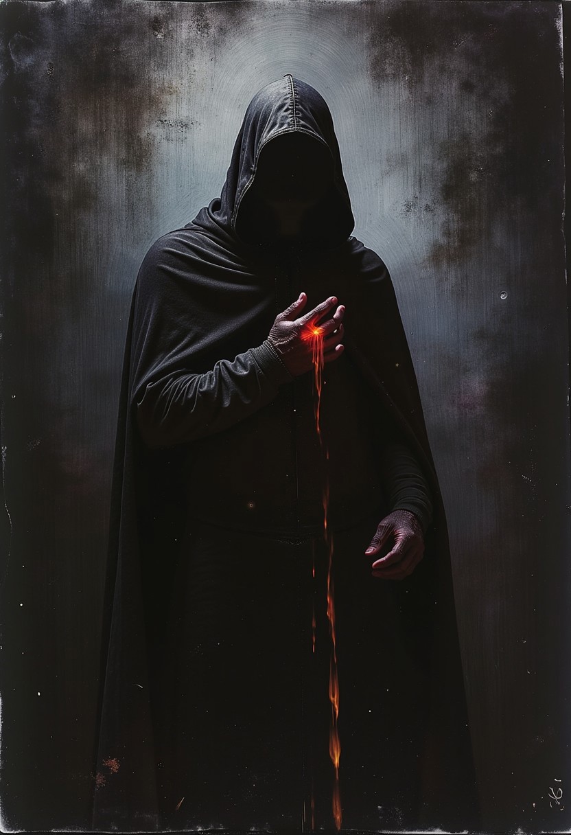 Satanic youn a dark, thick strokes, impasto, Albrecht Durer, Rembrandt, baroque art, alla prima, sfumato, chiaroscuro, intense light, lens flare, synthwave