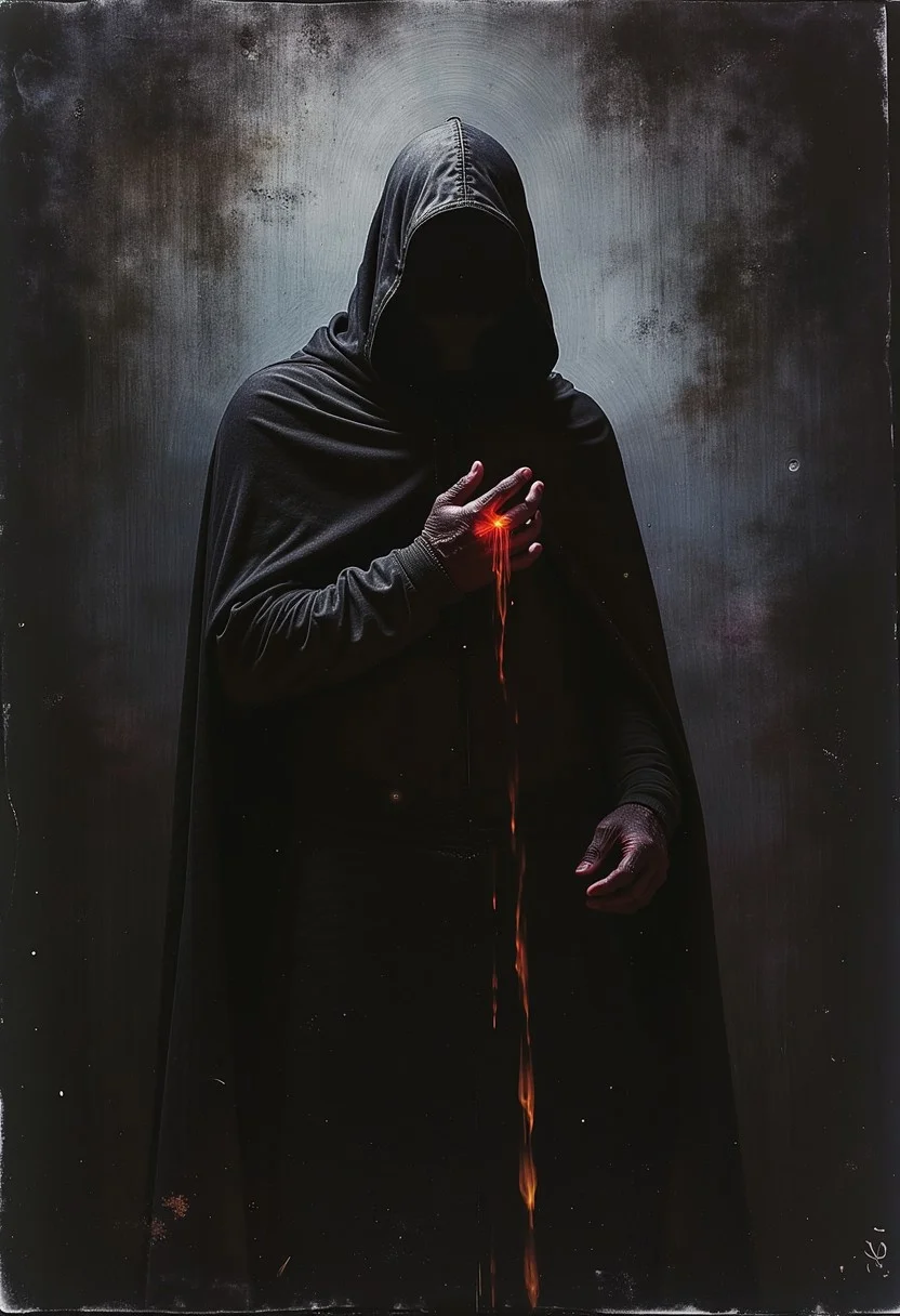 Satanic youn a dark, thick strokes, impasto, Albrecht Durer, Rembrandt, baroque art, alla prima, sfumato, chiaroscuro, intense light, lens flare, synthwave