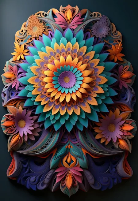Mandala style,Coloring page , 3d mandala pattern on a dress, flower theme