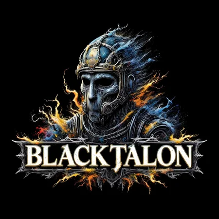 ("BLACKTALON" text logo:1.3) Zombie soldier wearing a biohazard gas mask, black and gold filigree, navy and gold vapor swirls, black background <lora:Harrlogos_v2.0:0.8>