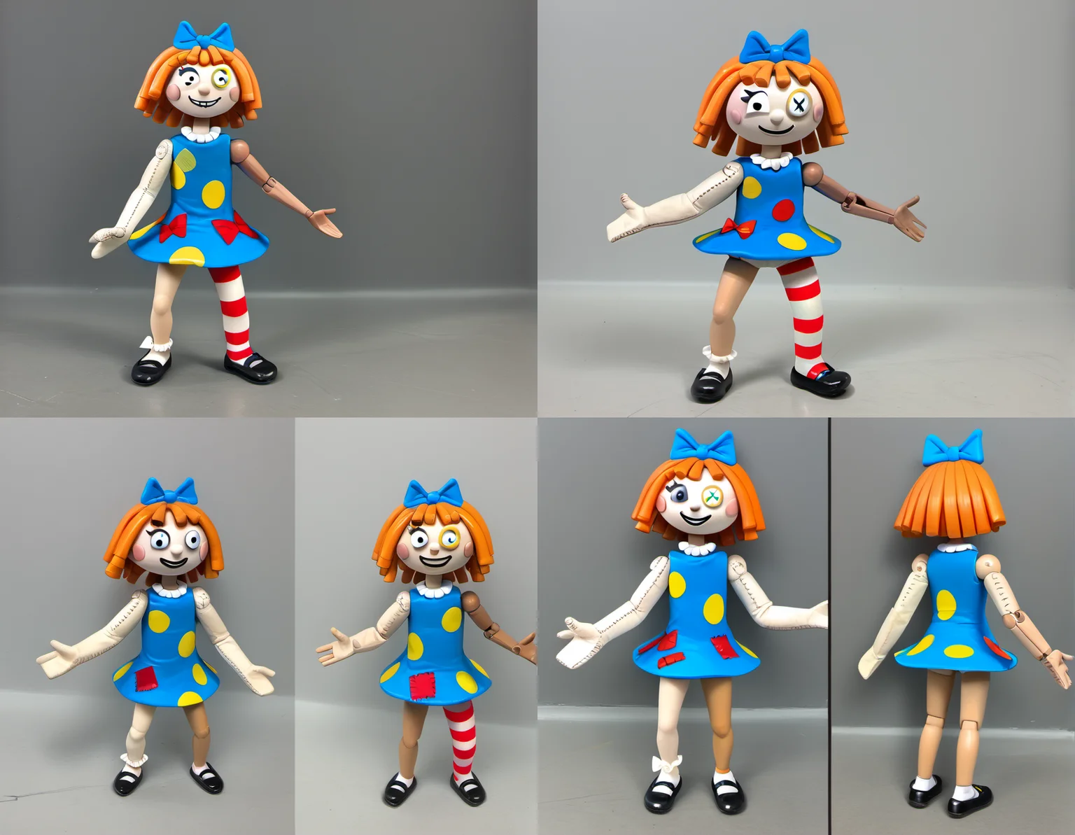 1girl, solo, mollyc1, bow, dress, smile, hair bow, blue dress, full body, shoes, doll, <lora:mollyc1:1>,