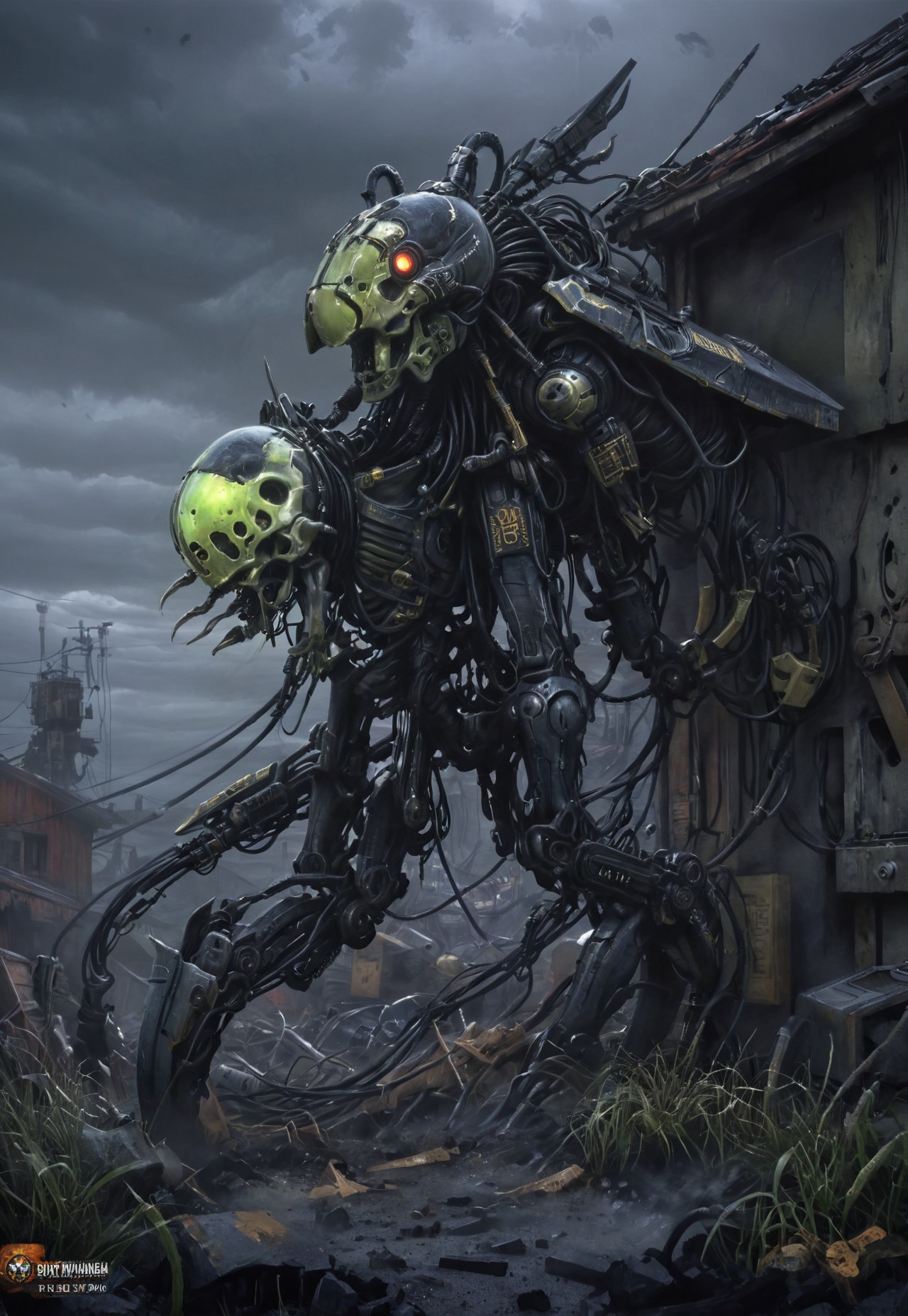 ((warhammer necron))), by Peter gric, H.R Giger, Chris Cold, by Florent Desailly, muscular with exoskeleton lots of thick cables, cables everywhere, (((the electric state book by Simon Stalenhag))), (warhammer necron), by Peter gric, H.R Giger, Chris Cold, by Florent Desailly, robotic skeletal warriors, necrons, ndead, alien race, Warhammer 40,000 by Peter gric, H.R Giger, Chris Cold, by Florent Desailly, muscular with exoskeleton lots of thick cables, cables everywhere, husk (, by Peter gric, H.R Giger, Chris Cold, by Florent Desailly, robotic skeletal warriors, giant robot monstrosity, alien race, horror, post apocalyptic