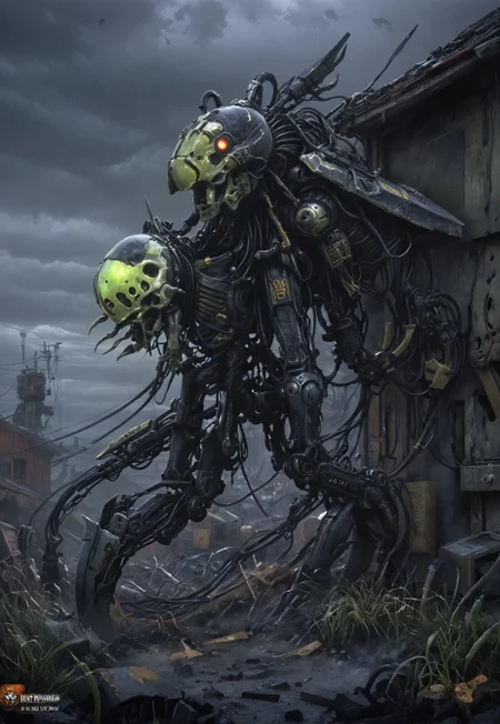 ((warhammer necron))), by Peter gric, H.R Giger, Chris Cold, by Florent Desailly, muscular with exoskeleton lots of thick cables, cables everywhere, (((the electric state book by Simon Stalenhag))), (warhammer necron), by Peter gric, H.R Giger, Chris Cold, by Florent Desailly, robotic skeletal warriors, necrons, ndead, alien race, Warhammer 40,000 by Peter gric, H.R Giger, Chris Cold, by Florent Desailly, muscular with exoskeleton lots of thick cables, cables everywhere, husk (, by Peter gric, H.R Giger, Chris Cold, by Florent Desailly, robotic skeletal warriors, giant robot monstrosity, alien race, horror, post apocalyptic