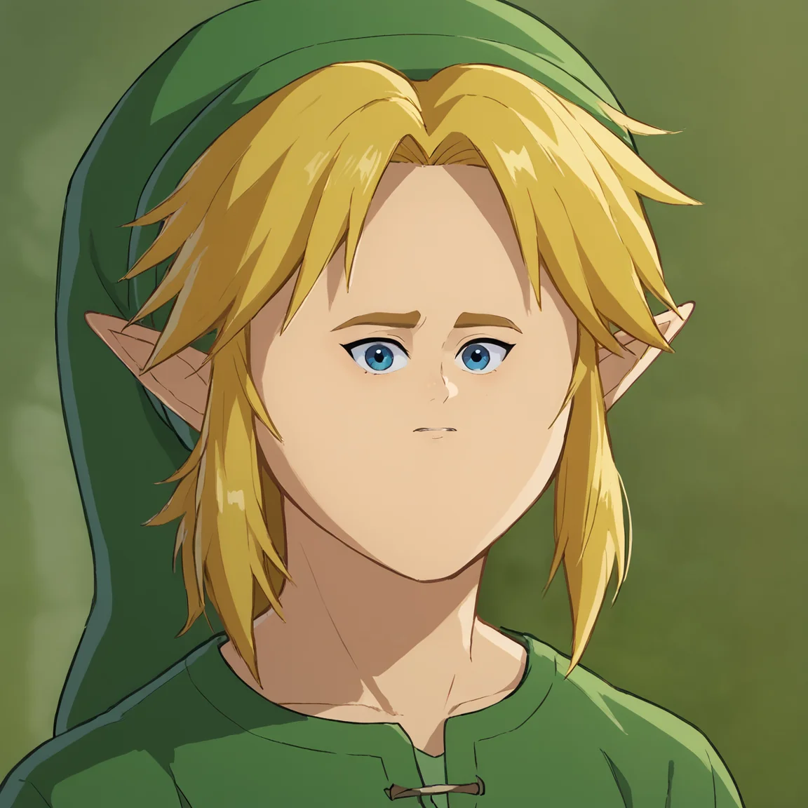 ,score 8 up,score 7 up, <lora:smolface:1> small face, solo,Link from Legend of Zelda,green hat,pointy ears, yellow hair,green clothes,