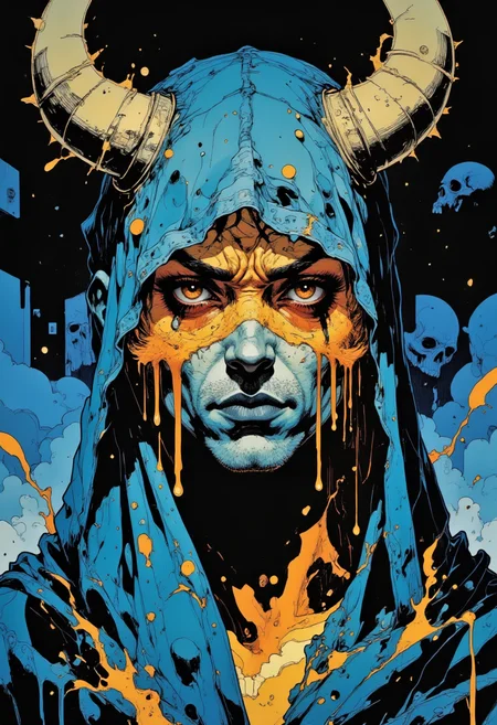 Mangaka style, a photo of a demonic eyes of blue golden ember crying tears, they see your sins, they see your soul, detailed background.