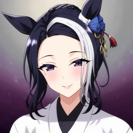 detailed background, shiny skin, posing, rating safe,
rmnsd, horse girl, multicolored hair, streaked hair, ear ornament, mole under eye saimin.il,
saimin, tsubaki,
clothed girl, kimono, 18 years old ,women,solo,1girl