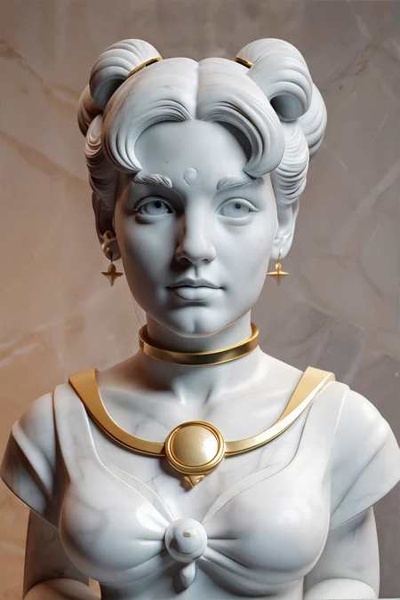<lora:marblebust:0.8>, marble statue bust of Sailor Moon, space buns, sailor collar || <lora:marblebust:0.2>, marble statue bust, masterpiece, 8k, high resolution, shallow depth of field, sharp focus