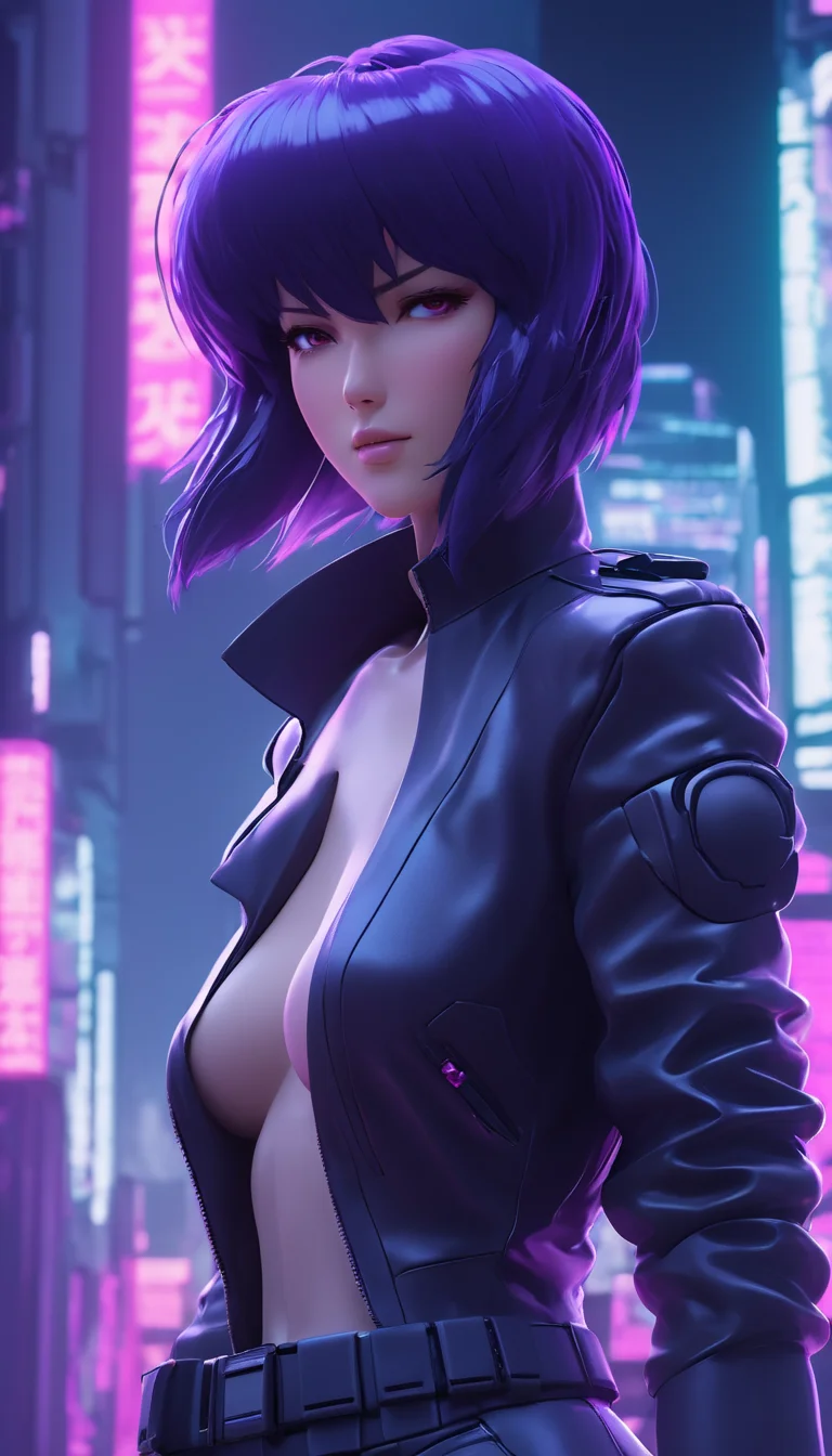 neonpunk style Cinematic scene, Kusanagi Motoko, Ghost in the Shell, detailed background, masterpiece, best quality, high quality, highres, absurdres <lora:kusanagi_motoko:1> . cyberpunk, vaporwave, neon, vibes, vibrant, stunningly beautiful, crisp, detailed, sleek, ultramodern, magenta highlights, dark purple shadows, high contrast, cinematic, ultra detailed, intricate, professional