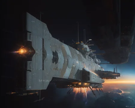 best quality,masterpiece,highly detailed,ultra-detailed,
(logh spacecraft, space station,space_ship,space_battleship,space_destroyer:1.3) , in orbit earth \(planet\), starry sky, nebula, beam,laser,glowing engin,
<lora:LOGH_FPA_V02:0.7>