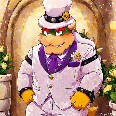Bowser wearing wedding suit, anime <lora:Bowserxl-nsfw:1> <lora:LCMSDXL:1>