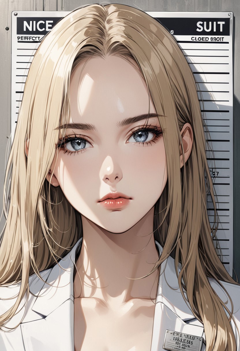 closed mouth, blond hair , long hair, grey eyes, disheveled hair, graceful face, very big breasts, constricted waist, nice body, lips, sexy mouth, adult, beautiful white skin,
cinematic, (masterpiece), (best quality), (ultra-detailed), very aesthetic, illustration, perfect composition, intricate details, absurdres, detailed face, closed mouth
perfect, intricate details, absurdres, detailed face, nameplate inscription , holding sign, letterboxed, (looking at viewer), mugshot, english text, shiny skin, shiny,shiny face, extremely detailed , detailed background, looking down, office suit, white suit, closed mouth, beautiful detailed eyes ,extreme details eyes