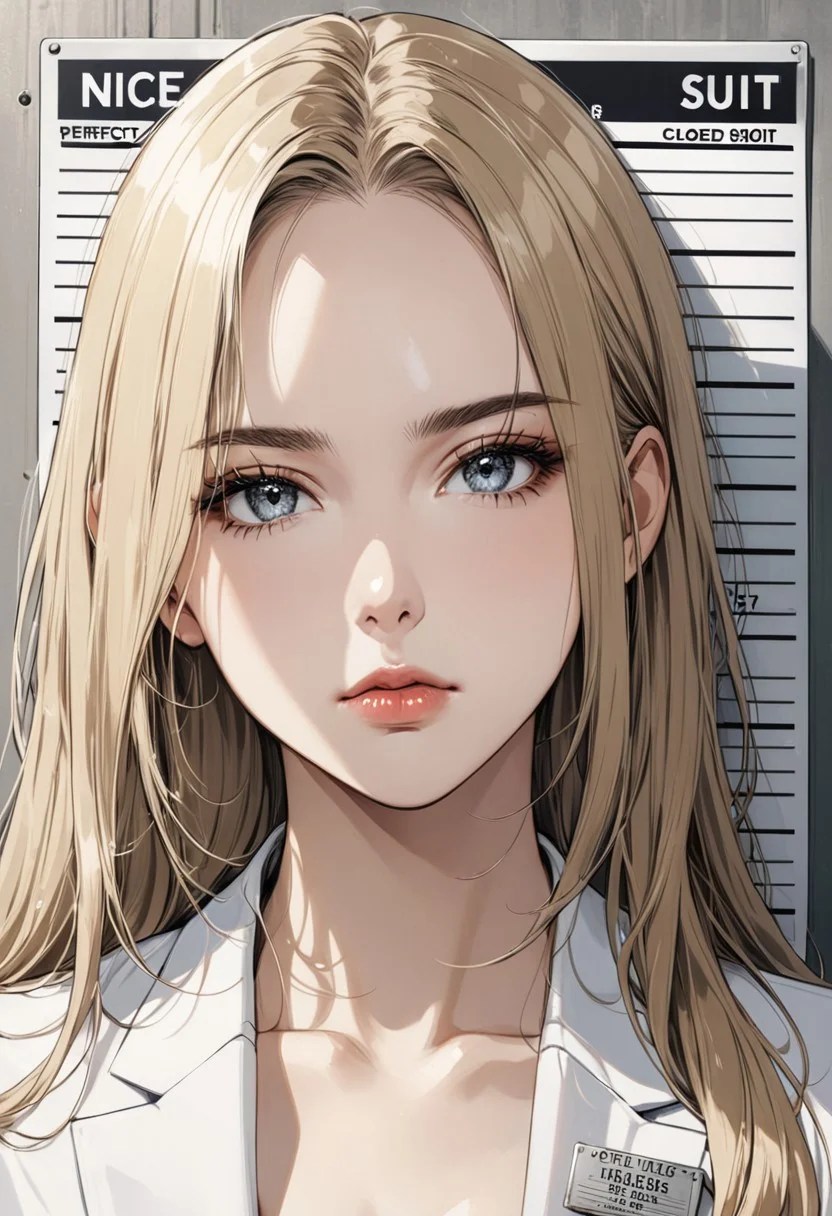 closed mouth, blond hair , long hair, grey eyes, disheveled hair, graceful face, very big breasts, constricted waist, nice body, lips, sexy mouth, adult, beautiful white skin,
cinematic, (masterpiece), (best quality), (ultra-detailed), very aesthetic, illustration, perfect composition, intricate details, absurdres, detailed face, closed mouth
perfect, intricate details, absurdres, detailed face, nameplate inscription , holding sign, letterboxed, (looking at viewer), mugshot, english text, shiny skin, shiny,shiny face, extremely detailed , detailed background, looking down, office suit, white suit, closed mouth, beautiful detailed eyes ,extreme details eyes