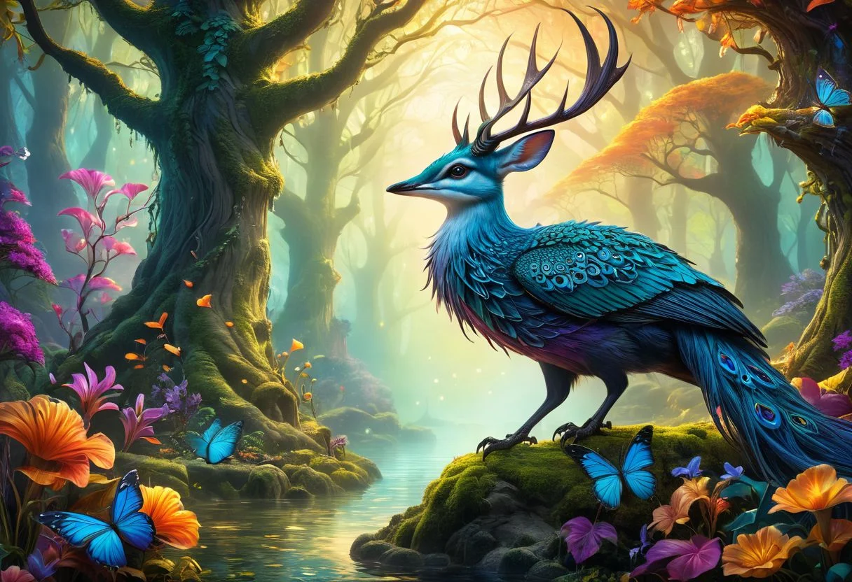 Mysterious world of magic, enchanting and mystical, fantastical creatures, whimsical settings, spellbinding atmosphere, intricate details, vibrant colors, high-quality artistry