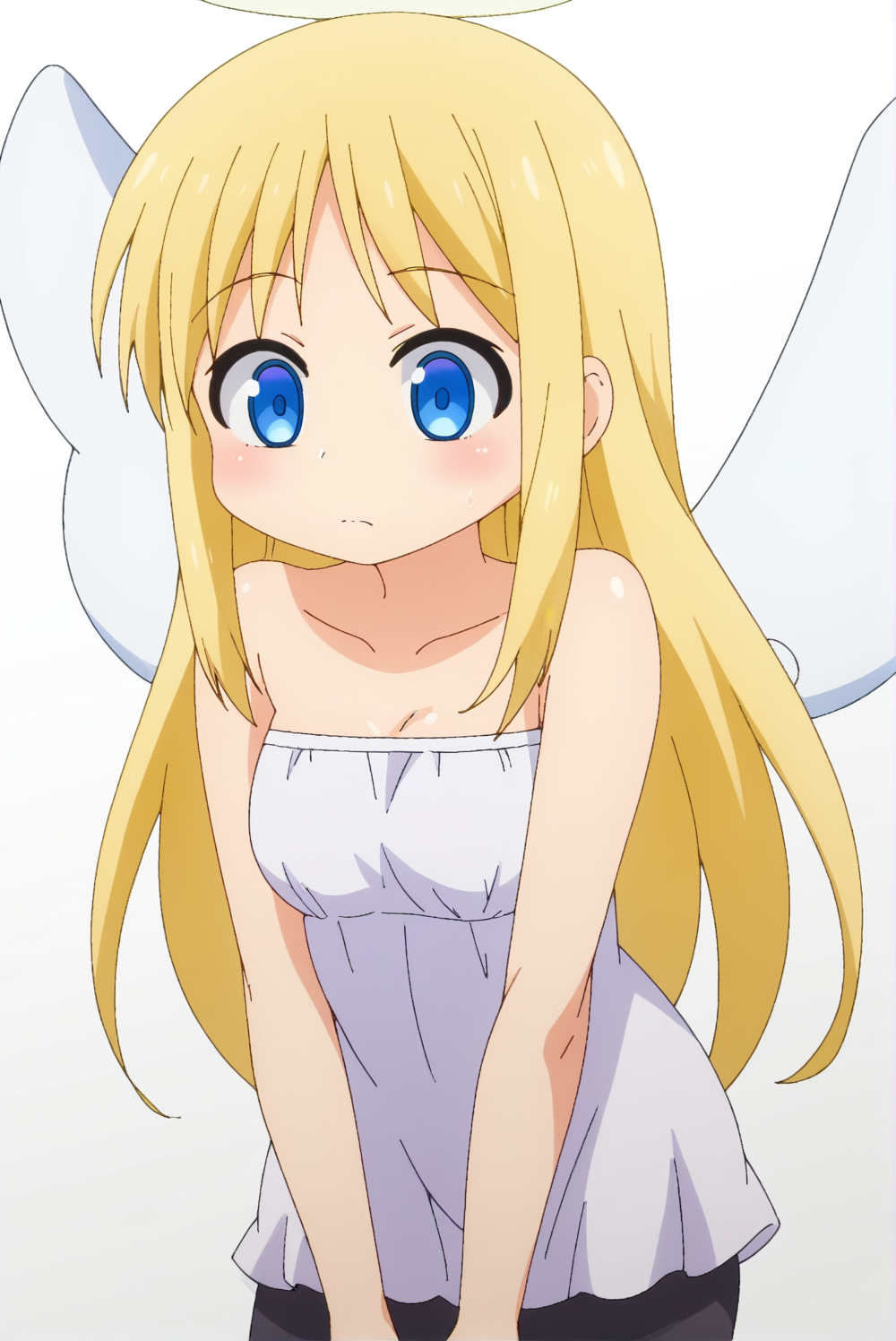 <lora:Crimvael:0.8>, white background, Crimvael, angel wings, halo