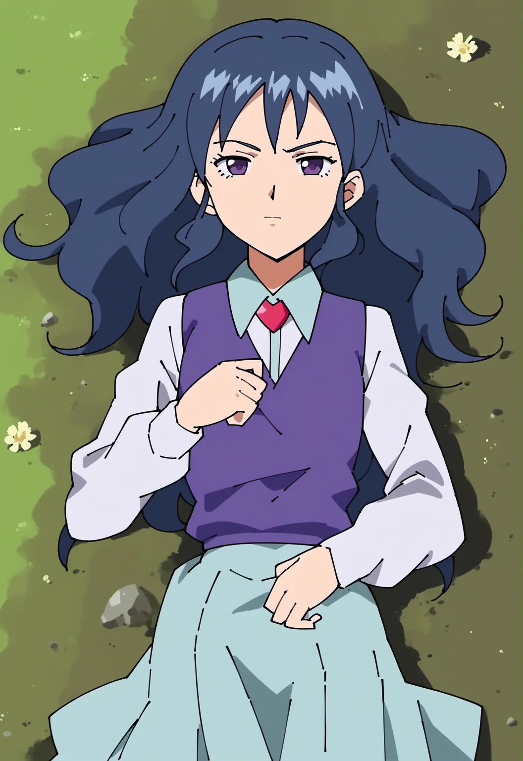 score_9, score_8_up, score_7_up, score_6_up,
BREAK
menori visconti, 1girl, purple eyes, blue hair, long hair, bangs, small breast, full body, looking at viewer, on back, grass, dirt, from above
BREAK
purple sweater vest, white shirt, white collared shirt, light blue skirt, long sleeves, red necktie, white pantyhose, white loafers
BREAK
outdoors, valley, night, dark <lora:RG_Menori_Visconti:1>
