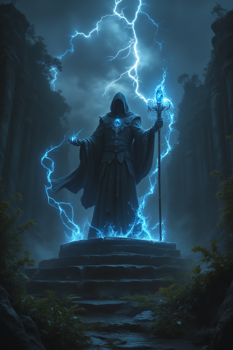 Abstract Lighting Effects, Hyperrealism, Midjourney Style, Photorealism, Cinematic, High Fidelity, Realism, Light Play,
cinematic film still Create a powerful fantasy scene featuring an ancient sorcerer. The sorcerer, draped in long, flowing robes adorned with arcane symbols, stands atop a stone platform in the middle of a mystical ruin. They hold a staff topped with a glowing crystal, casting a powerful spell that creates swirling magical energy around them. The ruins are surrounded by a dark, enchanted forest, with glimpses of strange creatures in the shadows. The sky is dark and stormy, with flashes of lightning illuminating the scene. The composition should exude a sense of ancient power and mystical intensity. photography, Natural geographic photo, Hyper-realistic, 16k resolution, (masterpiece, award winning artwork), many details, extreme detailed, full of details, Wide range of colors, high Dynamic