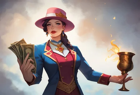 score_9, score_8_up, score_8. score_9, score_8_up, score_7_up, masterpiece, 4k, high quality, (best quality:1.1),anime, beautiful drawing, A flamboyantly adorned male goblin, holding a stack of money in his hands, is dressed in pimp attire consisting of a stylish pink overcoat, a pink fedora hat, and a golden dollar necklace. This vivid image, whether a painting or photograph, showcases the goblin's extravagant outfit in rich detail, portraying him as a symbol of ostentatious wealth and flamboyant fashion. The intricate design and vibrant colors of his attire bring an air of opulence and extravagance to the scene, capturing the viewer's attention with its high-quality depiction.