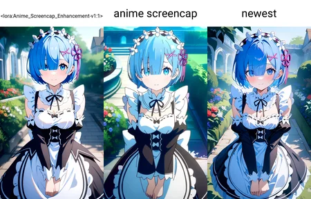 (masterpiece), (best quality), newest, (intricate details, very aesthetic), good hands, <lora:Anime_Screencap_Enhancement-v1:1> fine_ascxl, 1girl, rem \(re:zero\), re:zero kara hajimeru isekai seikatsu, blue hair, maid, maid headdress, outdoors, garden, looking at viewer, v arms, light smile, looking at viewer, solo focus <lora:sd_xl_dpo_lora_v1:1>