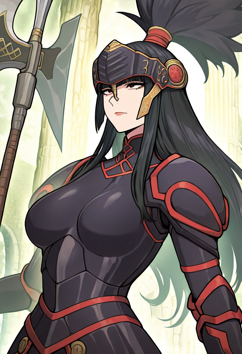 masterpiece,best quality,amazing quality,very aesthetic,absurdres,newest, huge filesize,
<lora:spo_sdxl_10ep_4k-data_lora_webui:0.5>,
<lora:add-detail-xl:1>
valkyrie profile \(series\), official art,  Hrist
<lora:Valkyrie_ProfileV1_r1:1>Valkyrie ProfileV1, 
Valkyrie ProfileV1, 1girl, armor, weapon, solo, helmet, polearm, black hair, long hair, halberd, breastplate, V_Arly,
black  armor,
upper body
