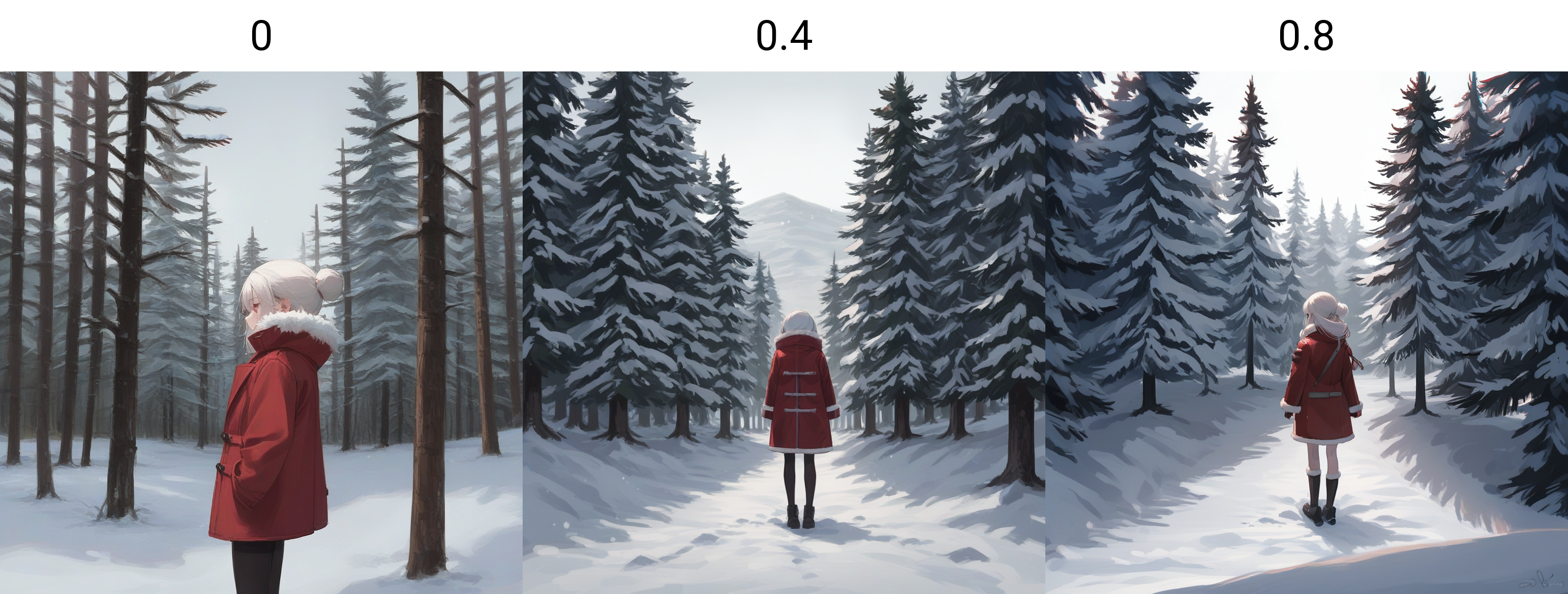score_9, score_8_up, score_7_up, score_6_up, score_5_up, score_4_up, zPDXL2,source_anime,rating_questionable, <lora:Pine_Forest:0> p1n3, outdoors, snow, forest, pine trees, 1girl, solo, red coat, white trim