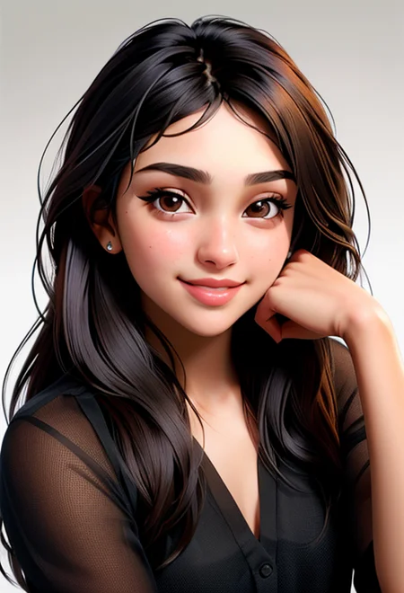 RAW photo of woman, (headshot:1.1) portrait on a black plain background, (smile, happy:1.1), sharp focus, best quality, extremely detailed). BREAK praya-001, black hair, brown eyes. fcHeatPortraitat