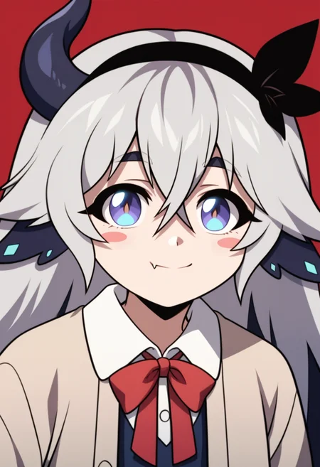 score_9, score_8_up, score_7_up, source_anime,anime screencap, anime coloring,intricate details,rating_explicit, masterpiece, best quality,
(best quality, absurd res, ultra detailed),1girl, ((solo)), good eyes,perfect eyes,,detailed eyes, zPDXLxxx , zPDXL3,detailed, detailed face, <lora:add-detail-xl:3>,
BREAK
<lora:Echidna:1>, Echidna, 1girl, grey hair, long hair, single horn, blue eyes, 
hairband, hair ornament, cardigan, > <, blush stickers, fang, smile, :d,,