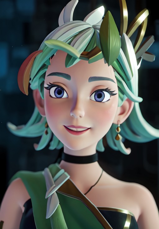 <lora:Palworld:1.0>, Palworld, Lilly, smile, portrait, close-up