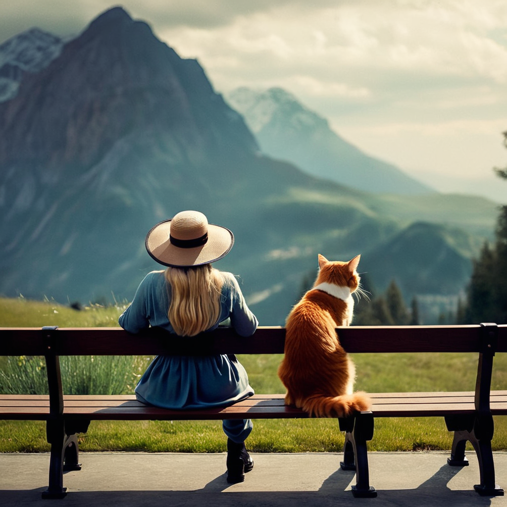 cinematic film still of <lora:detailed:0.4> detailed
<lora:perfection style:0.4> perfect
<lora:PerfectEyesXL:0.3>
 <lora:Alderaan:1>
Alderaan a woman sitting on a bench with a cat,in star wars style,1girl,solo,long hair,blonde hair,hat,sitting,outdoors,sky,day,cloud,signature,from behind,dated,blue sky,cat,scenery,dog,mountain,wide shot,landscape, shallow depth of field, vignette, highly detailed, high budget, bokeh, cinemascope, moody, epic, gorgeous, film grain, grainy