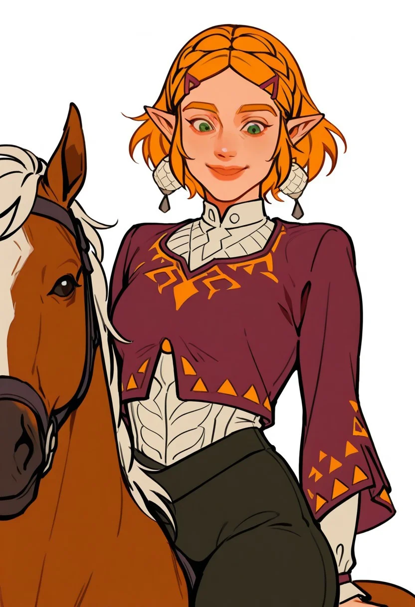 best quality, detailed face, detailed eyes, , solo,
by kp, wwdenslow
masterpiece, best quality, amazing quality BREAK zelda1x, tunicleggings, smile, riding epona, white background <lora:Zelda:1>