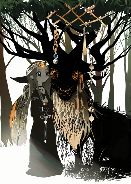 by narue 
1 girl,  beautiful face
1 female druid healing animals in forest. glowing particles, celtic knot, mythical
hair bobbles,
Gradient mastery, ink, gold decorations and alcohol ink elements.
best quality,  flat color,
 [(details:1.2): [ (many small details:1.3) : [ (many ultrasmall details: 1.2):(very detailed ultrasmall edges and microrelief:1.5):0.7 ]: 0.4 ] :0.2]