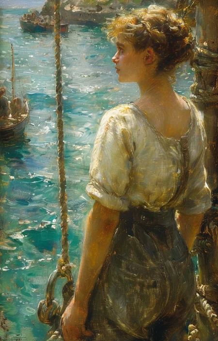 masterpiece,best quality,<lora:tbh239-sdxl:0.9>,illustration,style of Henry Scott Tuke tech genius teenage girl