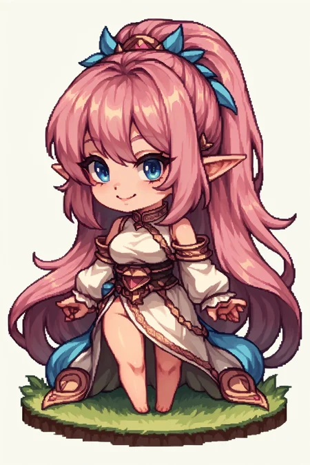 score_9, score_8_up, score_7_up, , rating_general,1girl ,mldyrnd, very long hair,  pink hair, pointy ears, blue eyes, smile,  <lora:DOY-Pdxl-Lora-4:1>, naughty face, <lora:GBFPixelPDCAME Style:1>, pixel art, 2d, full portrait, simple background, white background, chibi
