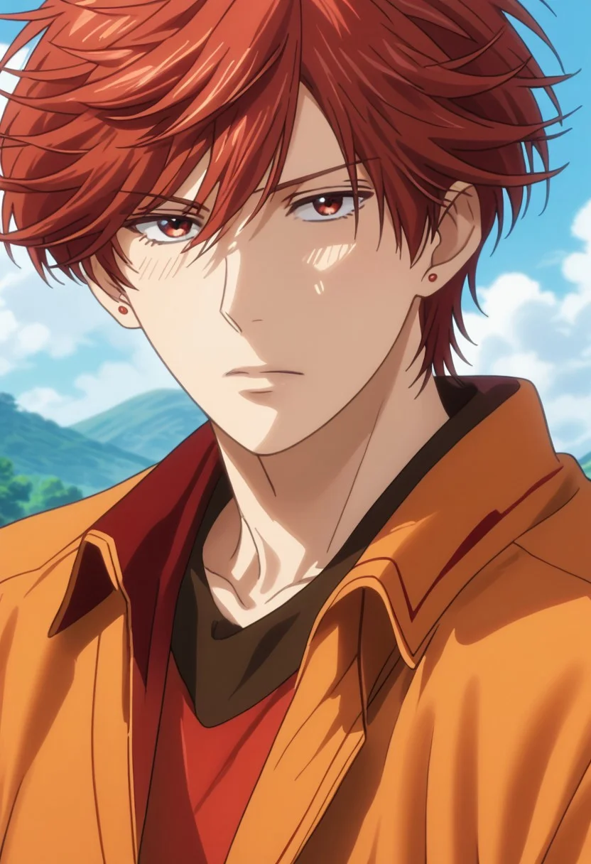 score_9, score_8_up, score_7_up, source_anime, rating_safe, MikoshibaGSN, red Mikoshiba hair, red Mikoshiba eyes, 1boy, male focus, anime screencap,