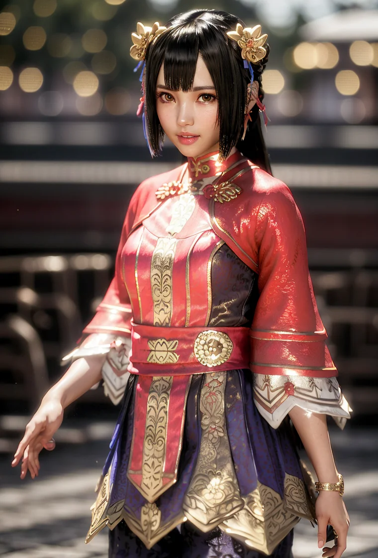 (daqiao:0.9),realistic, 8K, (photorealistic:1.4), beautiful eyes, best quality, ultra-detailed, 1girl, photon mapping, physically-based rendering, (((looking at camera))), realistic, solo, day, glowing skin, <lora:daqiao:1.2>, <lora:CHDoll:0.2>, (((bokeh background))), (gravure pose), in the middle of crowd