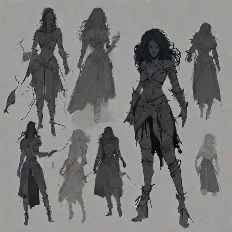 <lora:Charasilhouette-V1-000004:1>,charasil style, monochrome, sketch, silhouette,fantasy, gorgeous 1girl, witch, electric sparks from the hand, dark background, medieval town,  long hair, small breasts, cleavage, bare shoulders, intricate leather armor, jewelry, blue hair, earrings, concerned face , monochrome,( full body:1.3),