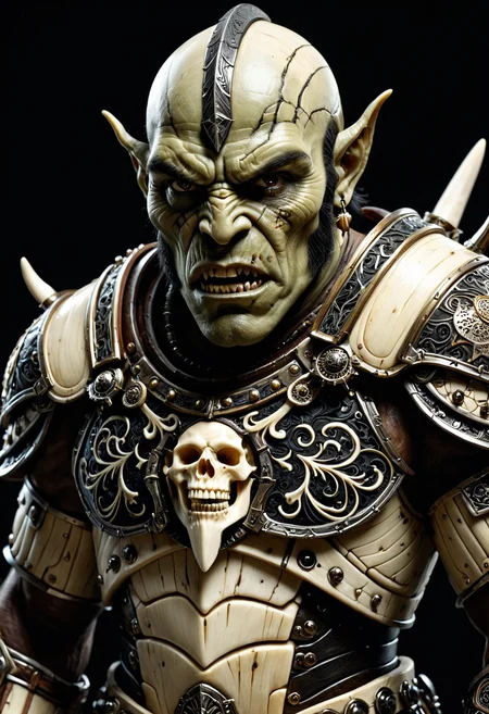 1male, orc, warrior, rage, hatred, angry, shouting,
depth of field, face focus, dramatic lighting, detailed shadows,
battlefield background, medieval,
armor made out of, ebony, ivory, scrimshaw, bone carving, armored,
<lora:Ebony_and_Ivory_Scrimshaw_style_-_SDXL:1>,, masterpiece, best_quality, amazing_quality, very_aesthetic, 8k, high_quality, highres, absurdres, subject_focus,, detailed eyes, perfect eyes, realistic eyes,, mechanical limbs, cyborg, cybernetic, futuristic, mechanical joints,