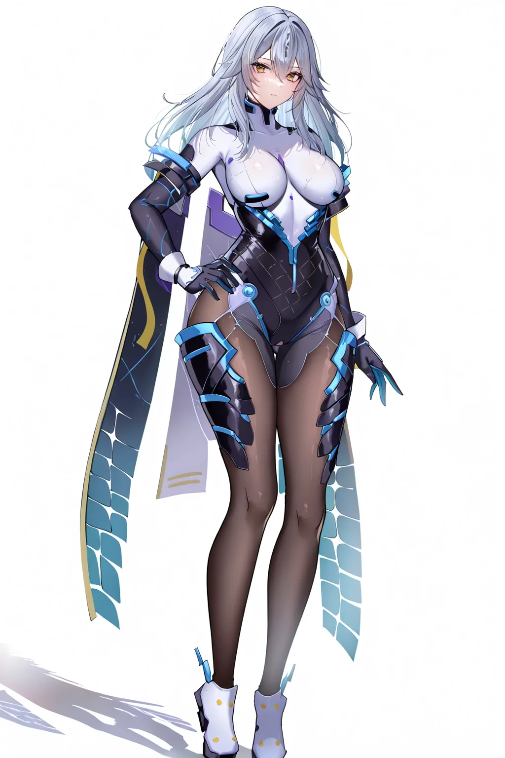 8k, best quality, masterpiece, (ultra-detailed), (high detailed skin),
year 2023, ghost cat onineko,
full body, full shot, standing, looking at viewer, (solo:1.2), simple background, (white background:1.2), hand on own hip, white background,
<lora:wuxianlf-noob-Tanger-000012:0.8>,
bodysuit, lifu, wuxian, first clothes, 1girl, breasts, long hair, yellow eyes, gloves,
A full-body portrait of a young girl, standing gracefully, pastel art style, high-key lighting, shoujo manga influence, hd quality, delicate details,
