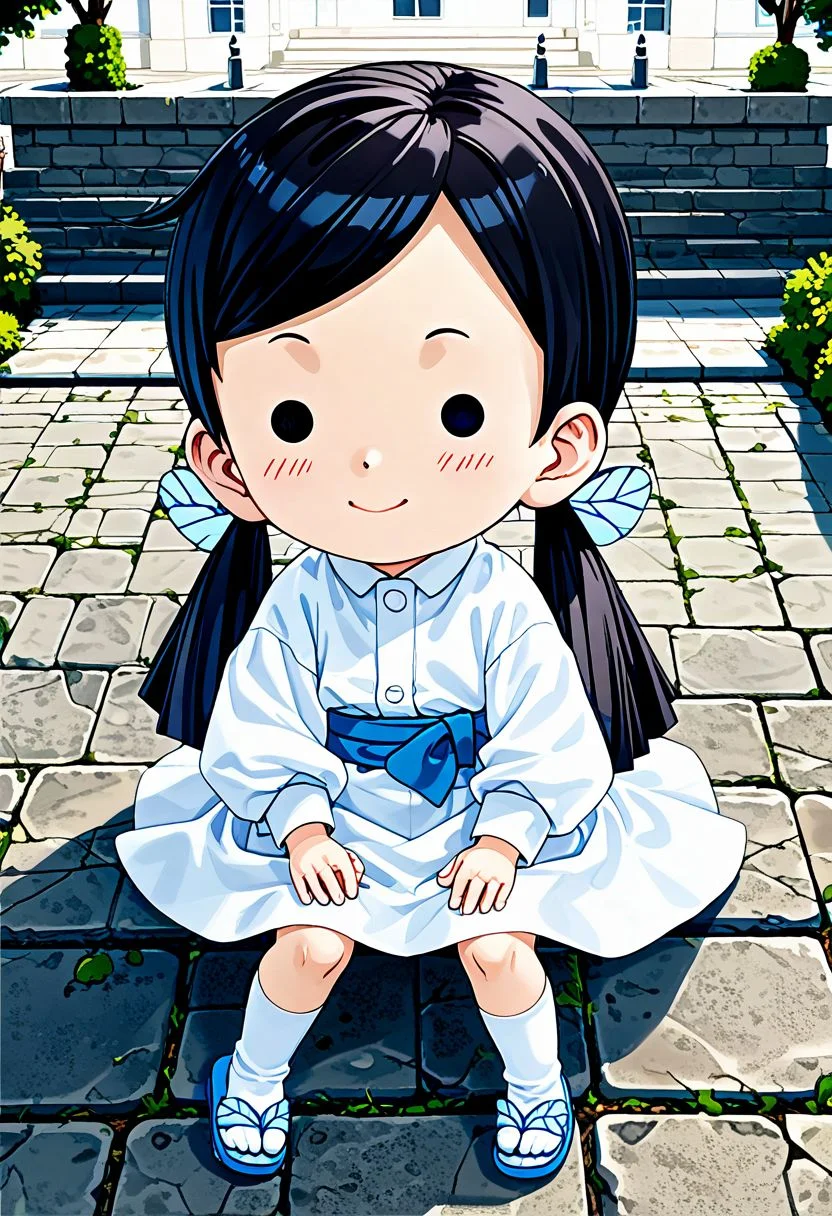 <lora:Hyper-SDXL-8steps-lora:1><lora:Fixhands_anime_bdsqlsz_V1:1> zPDXL2, score_9, score_8_up, score_7_up, source_anime, intricate details, perfect anatomy BREAK
1girl, solo, chibi, (ds-nakaharasumi, blue hair ribbon, blue butterfly hair ornament, low twintails:1.3), black hair, black eyes, collared shirt, white dress, blue obi, white skirt, white socks, blue sandal,
from above, on stomach, Dopey, Wide-eyed, slack-jawed, and with a goofy expression.,
outdoors, city, tokyo, japan,
<lora:ds-butterfly_mansion_girls_XL(pony)v10:1>