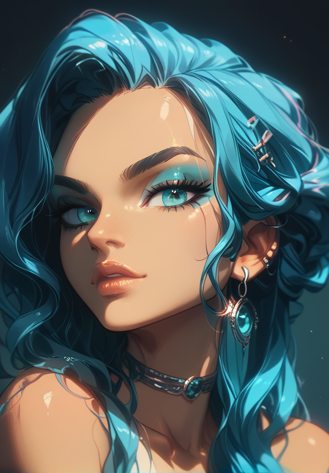 score_9, score_8_up, score_7_up, woman in 3/4 profile, clean cut short aquamarine hair, rings around retinas, close-up, mouth closed, beautiful facial features, seductive, subtle lighting, perfect image composition, <lora:GLSHS:0.75>
