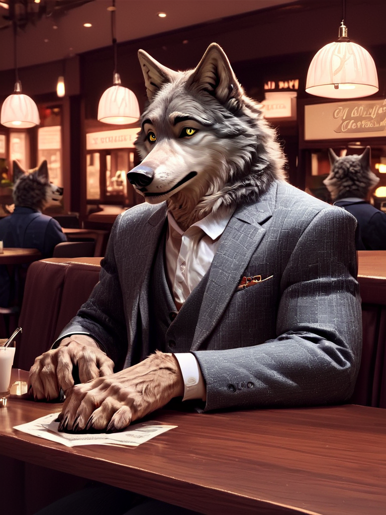 score_9,score_8_up,score_7_up,score_6_up,score_5_up,score_4_up,<lora:p-000006:0.8>,source_furry,gentleman wolf sit at a table at a cafe,wolf,gentleman,solo focus,rating_safe,